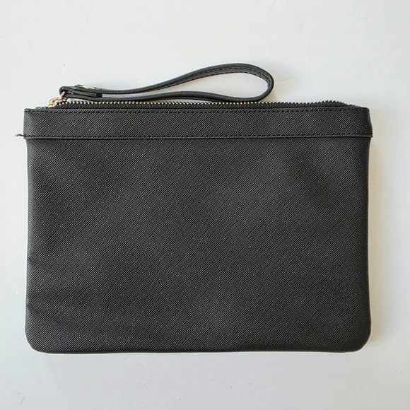 White House Black Market Black Vegan Leather Wristlet Sunflowers Flowers NWOT - Picture 2 of 6